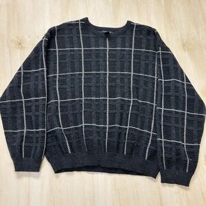 Vintage Knightsbridge Sweater Mens XL Gray Check Tight Knit Crewneck Pullover